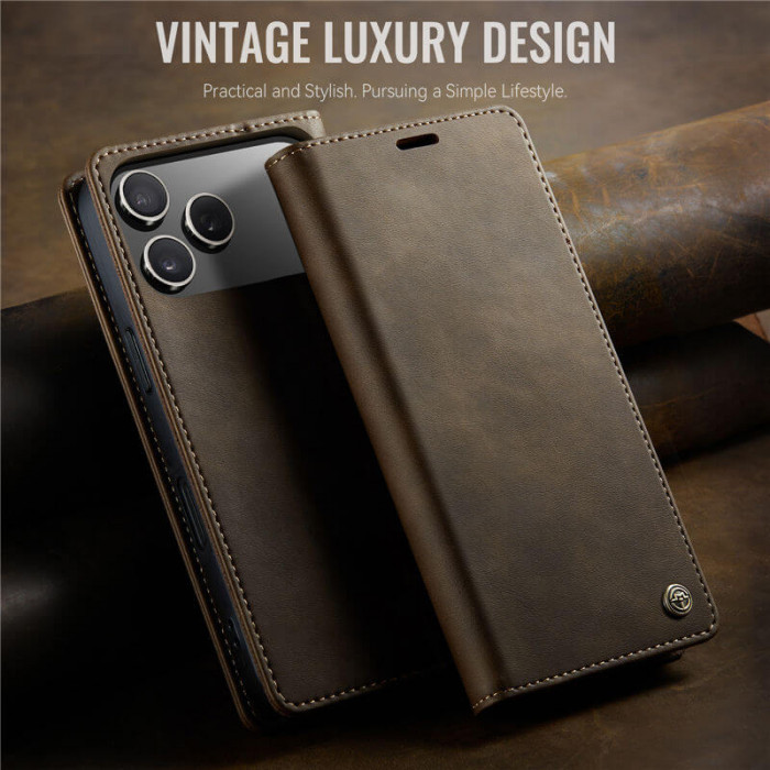 Чехол-книжка CaseMe RFID из нубука для iPhone 17 Pro Коричневый