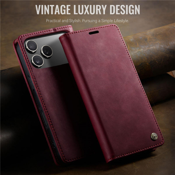 Чехол-книжка CaseMe RFID из нубука для iPhone 17 Pro Max Бордовый