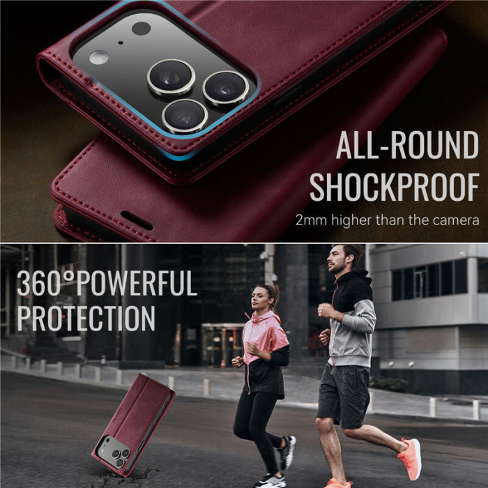 Чехол-книжка CaseMe RFID из нубука для iPhone 17 Pro Max Бордовый