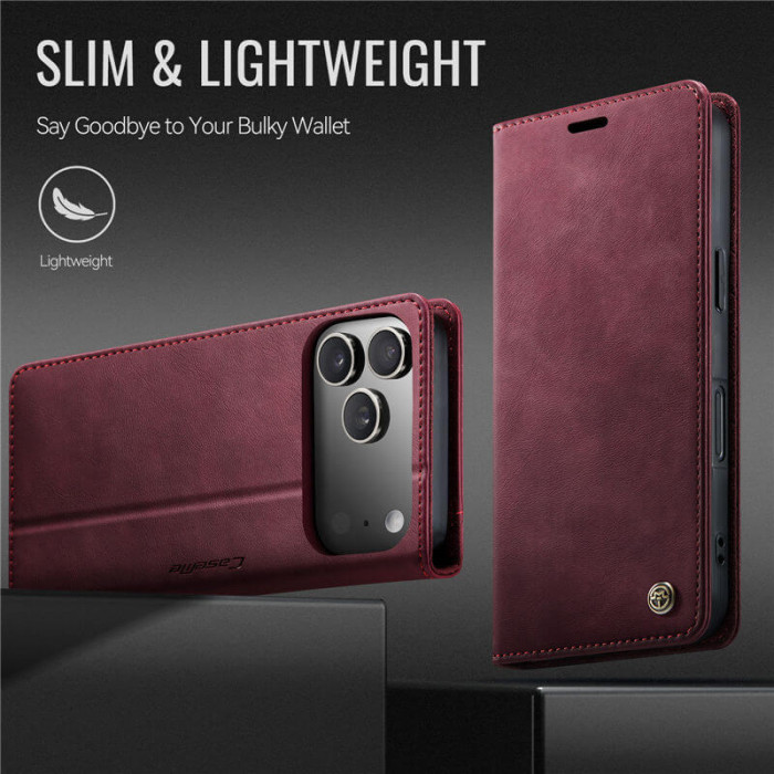 Чехол-книжка CaseMe RFID из нубука для iPhone 17 Pro Max Бордовый