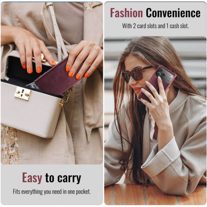 Чехол-книжка CaseMe RFID из нубука для iPhone 17 Pro Max Бордовый