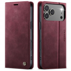 Чохол-книжка CaseMe RFID із нубуку для iPhone 17 Pro Max Бордовий