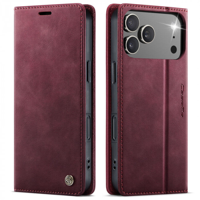 Чехол-книжка CaseMe RFID из нубука для iPhone 17 Pro Max Бордовый