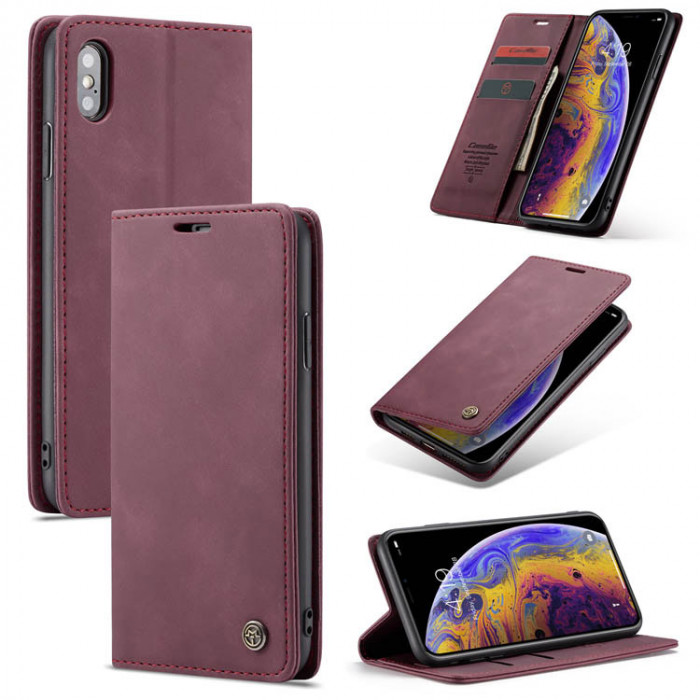 Чехол-книжка CaseMe из нубука для iPhone XS Бордовый