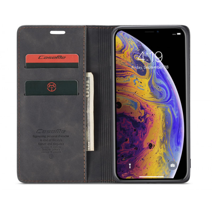 Чехол-книжка CaseMe из нубука для iPhone XS Черный