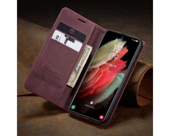 Чехол-книжка CaseMe из нубука для Samsung S21 Ultra Бордовый
