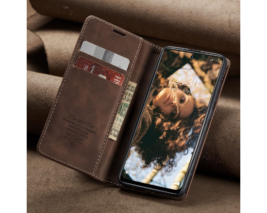 Чехол-книжка CaseMe из нубука для Samsung S21 Ultra Тёмно-коричневый
