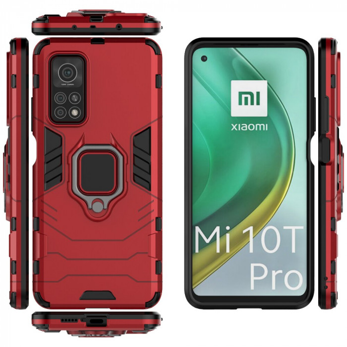 Защитный бампер IronMan для Xiaomi Mi 10T/10T Pro с кольцом-держателем Красный