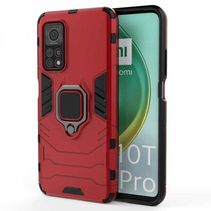 Защитный бампер IronMan для Xiaomi Mi 10T/10T Pro с кольцом-держателем Красный