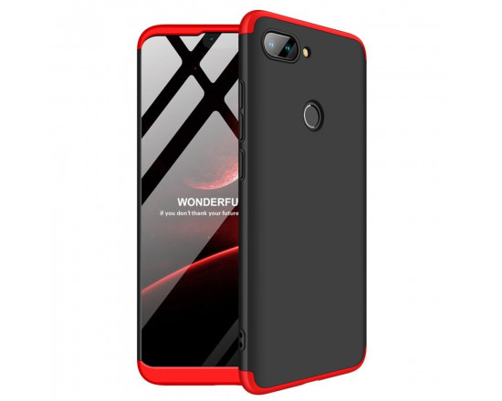Матовый защитный чехол GKK 360° для Xiaomi Mi 8 Lite Черно-красный