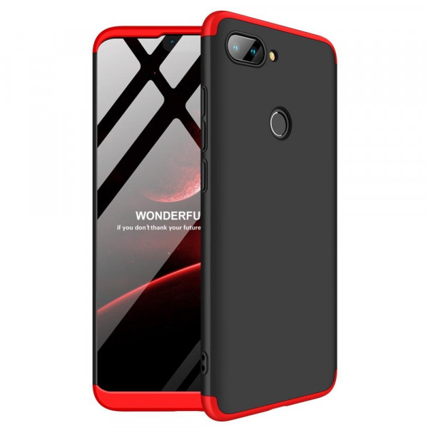 Матовый защитный чехол GKK 360° для Xiaomi Mi 8 Lite Черно-красный