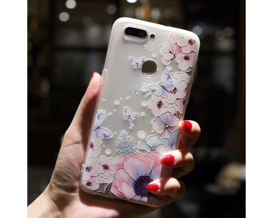Рельефный силиконовый чехол для Xiaomi Redmi 6 с картинкой Цветы и бабочки