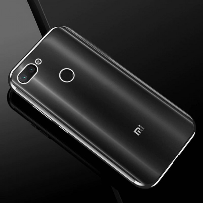 Силиконовый чехол с цветными рамками для Xiaomi Mi 8 Lite Серебристый