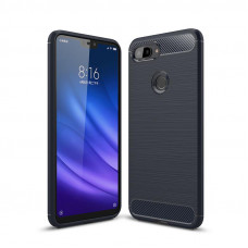 Силиконовый чехол с карбоновой вставкой для Xiaomi Mi 8 Lite Синий