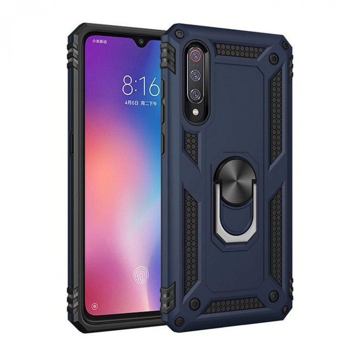 Ультратонкий противоударный чехол для Xiaomi Mi 9 с кольцом-держателем Синий