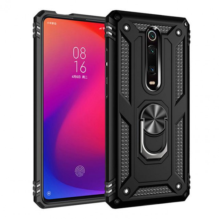 Ультратонкий противоударный чехол для Xiaomi Mi 9T с кольцом-держателем Черный