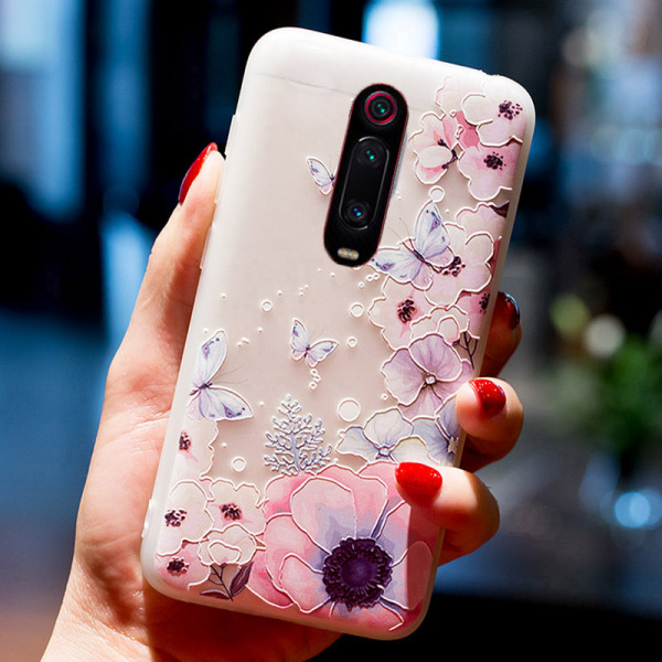 Рельефный силиконовый чехол для Xiaomi Mi 9T/Pro с картинкой Цветы и бабочки