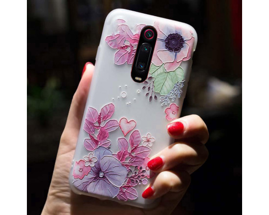 Рельєфний силіконовий чохол для Xiaomi Mi 9T/Pro з малюнком Квіткова композиція