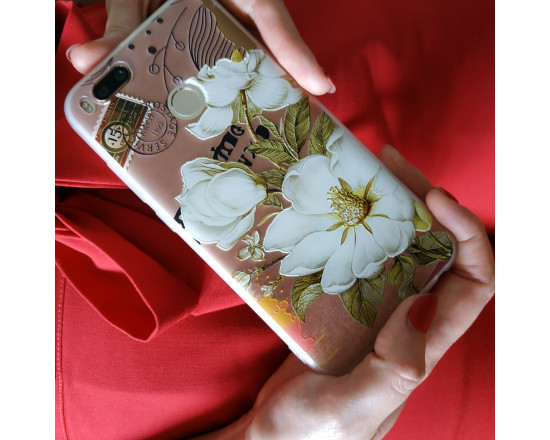 Рельефный силиконовый чехол для Xiaomi Mi A1 с картинкой Белые цветы