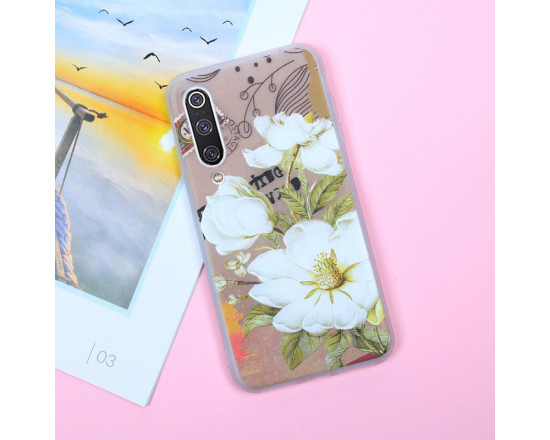 Рельефный силиконовый чехол для Xiaomi Mi A3 с картинкой Белые цветы