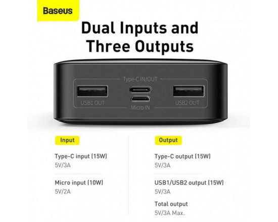 УМБ Baseus Bipow 30000 mAh 15W Digital Display Black (PPDML-K01)