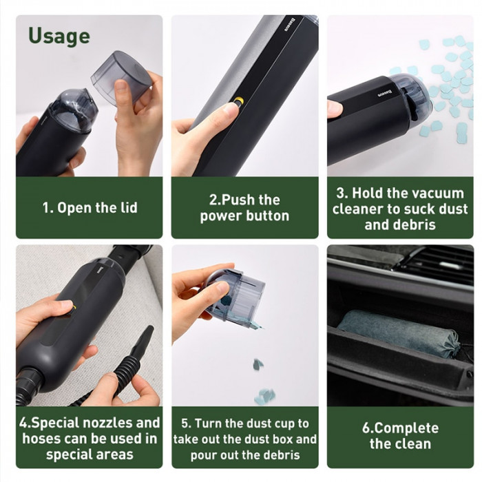 Автомобильный пылесос BASEUS Car Vacuum Cleaner A2 (CRXCQA2-01) 70 Вт, 18min, 5000Pa