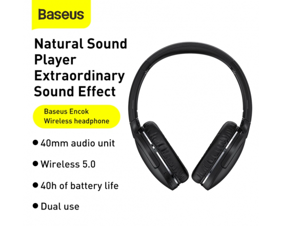 Беспроводные накладные Bluetooth наушники BASEUS Encok Wireless headphone D02 Pro|BT5.3, AUX|Black