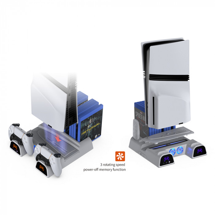 Мультифункціональна док-станція Dobe TP5-3532D для PS5: зарядка та охолодження двох геймпадів!