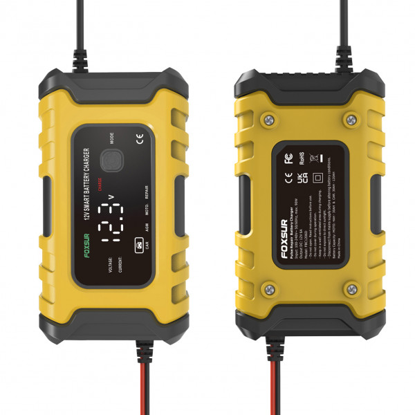 Автоматическое импульсное зарядное устройство для автомобильного аккумулятора Foxsur 12V 6A Желтый FBC1206D