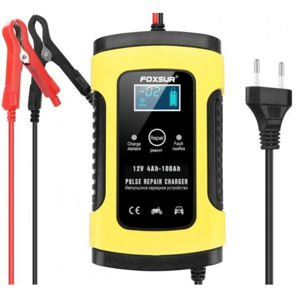 Автоматичний імпульсний зарядний пристрій для автомобільного акумулятора Foxsur 12V Жовтий FBC1205D