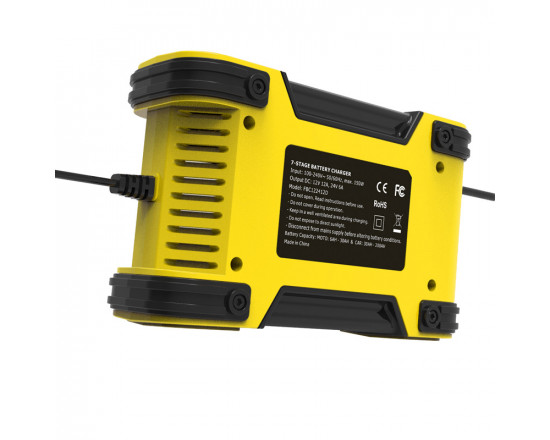 Автоматическое импульсное зарядное устройство для автомобильного аккумулятора Foxsur 12В-12А, 24В-6А Желтый FBC122412D-Y