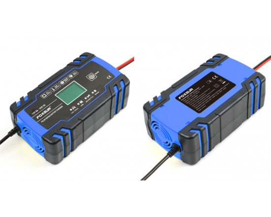 Автоматичний імпульсний зарядний пристрій для автомобільного акумулятора Foxsur 12V-24V 8A Синій FBC122408D