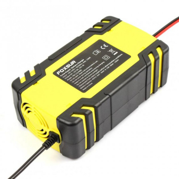 Автоматичний імпульсний зарядний пристрій для автомобільного акумулятора Foxsur 12V-24V 8A Жовтий FBC122408D