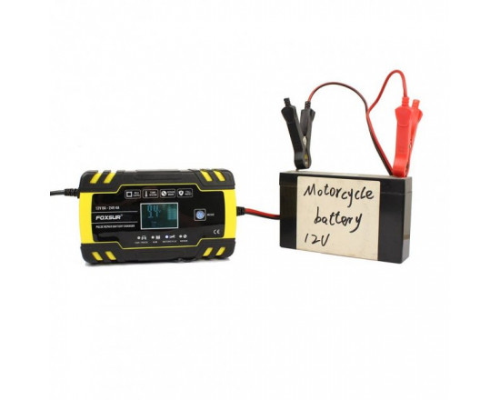 Автоматичний імпульсний зарядний пристрій для автомобільного акумулятора Foxsur 12V-24V 8A Жовтий FBC122408D