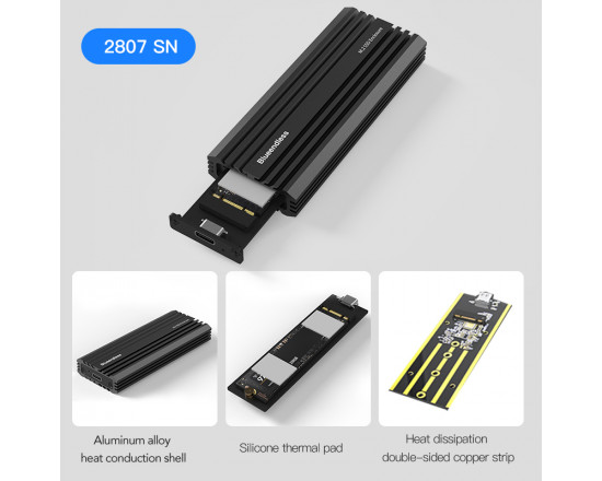 Внешний портативный карман Blueendless 2807SN для M.2 SSD NVMe (PCIe) / NGFF (Sata) Type-C USB 3.1 Gen 2