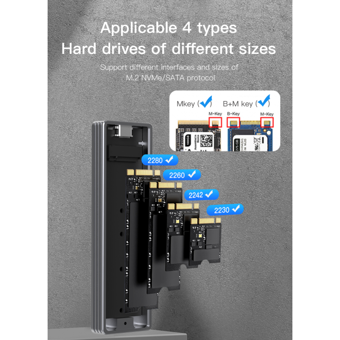 Зовнішня портативна кишеня Blueendless 2807SN для M.2 SSD NVMe (PCIe) / NGFF (Sata) Type-C USB 3.1 Gen 2