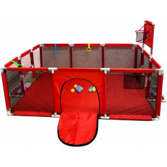 Детский игровой манеж 120×180 см Красный с баскетбольным кольцом, воротами, шариками и ручками — безопасное пространство для малыша