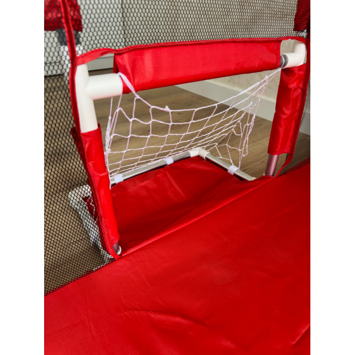 Детский игровой манеж 120×180 см Красный с баскетбольным кольцом, воротами, шариками и ручками — безопасное пространство для малыша