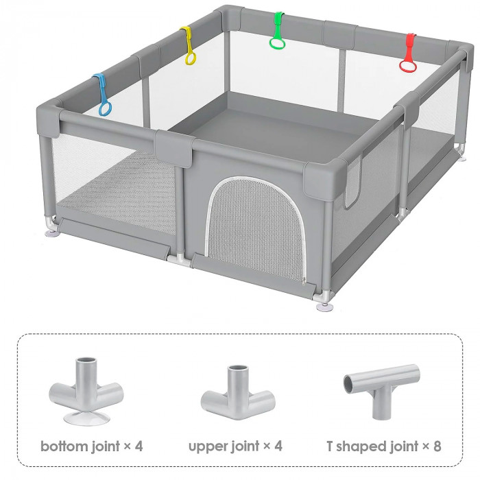 Дитячий ігровий манеж з посиленими опорами, присосками, кульками (30шт) та ручками 150*180 см Сірий