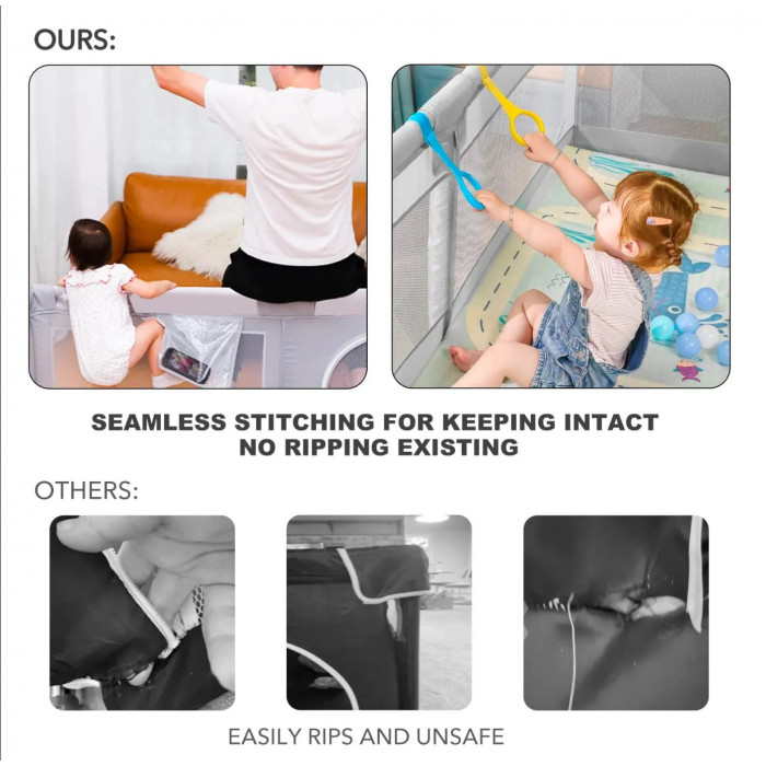 Дитячий ігровий манеж з посиленими опорами, присосками, кульками (30шт) та ручками 150*180 см Сірий