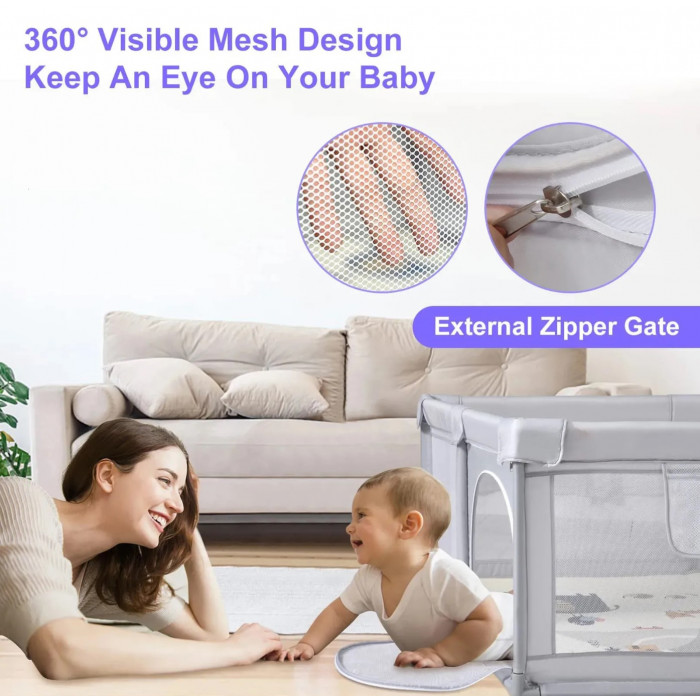 Дитячий ігровий манеж з посиленими опорами, присосками, кульками (30шт) та ручками 150*180 см Сірий