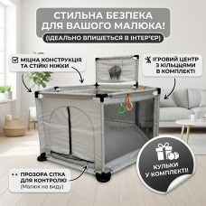 Дитячий ігровий манеж 128×66 см із металевим каркасом Серій, баскетбольним кільцем, кульками, ручками та сумкою