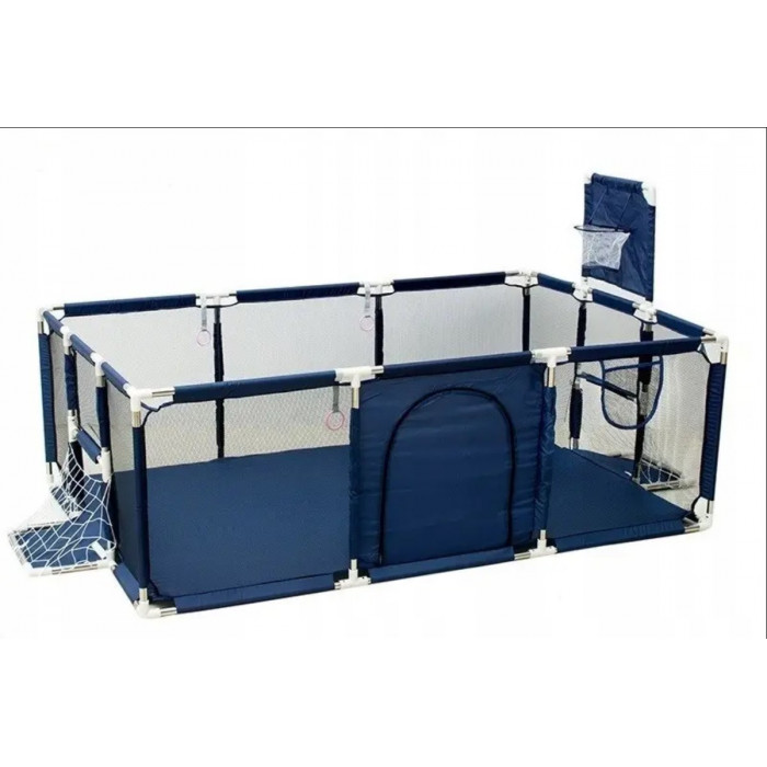 Дитячий ігровий манеж 120×180 см з баскетбольним кільцем, воротами, кульками (30шт) та ручками Синій