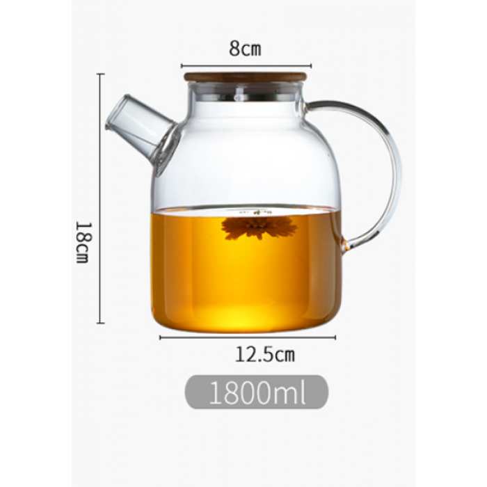 Купить стеклянный заварочный чайник с бамбуковой крышкой 1.8л