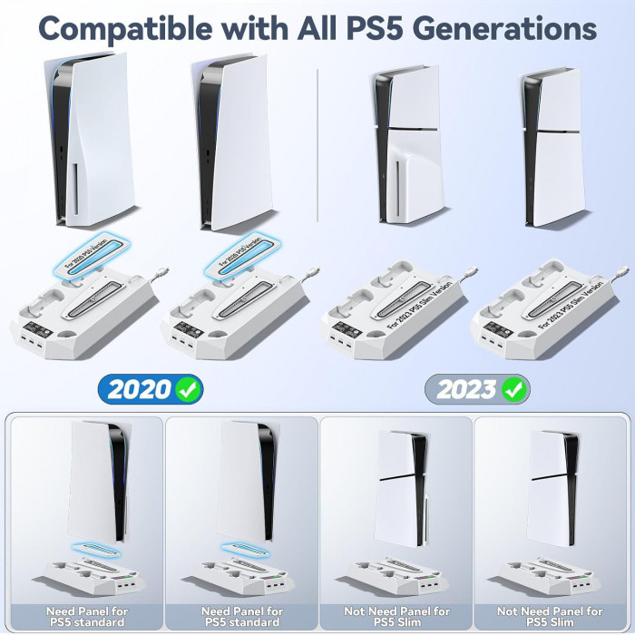 Мультифункциональная док-станция, подставка-охладитель YH-55 для PS5/Slim/Pro с зарядкой для 2 геймпадов