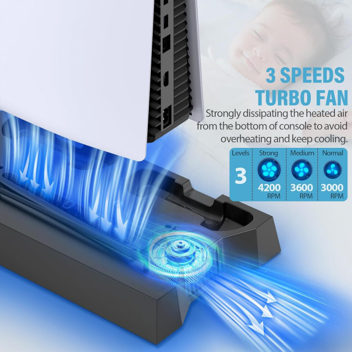 Мультифункциональная док-станция, подставка-охладитель YH-55 для PS5/Slim/Pro с зарядкой для 2 геймпадов