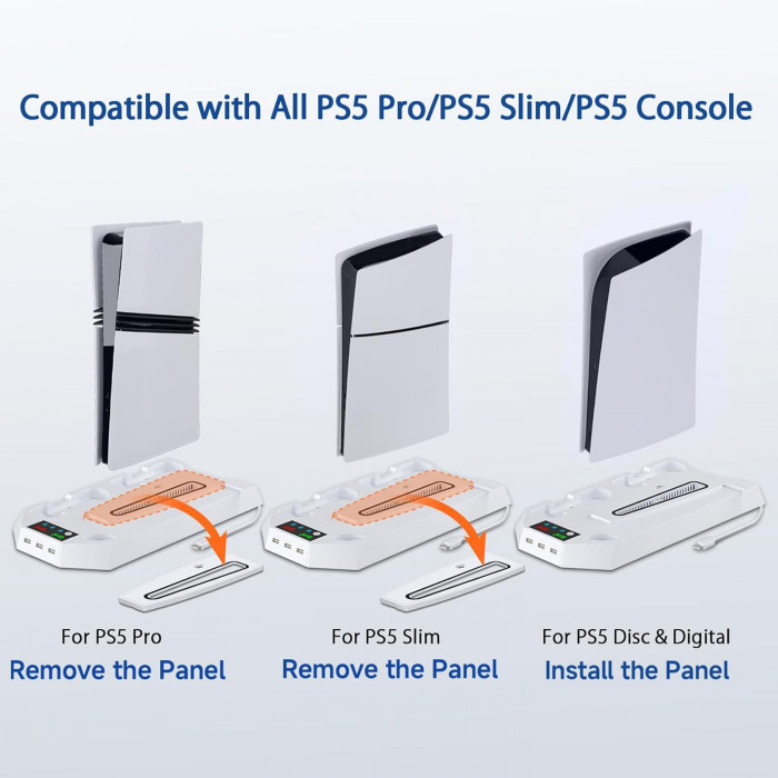 Мультифункциональная док-станция, подставка-охладитель YH-55 для PS5/Slim/Pro с зарядкой для 2 геймпадов