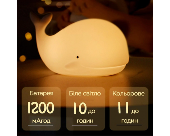 Силіконовий світильник - нічник Китеня з вбудованим акумулятором та таймером