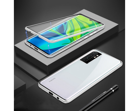 Двухсторонний магнитный чехол для Xiaomi Mi Note 10 Lite Серебристый