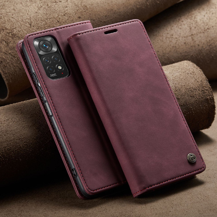 Чехол-книжка CaseMe из нубука для Xiaomi Redmi Note 11/11s Бордовый